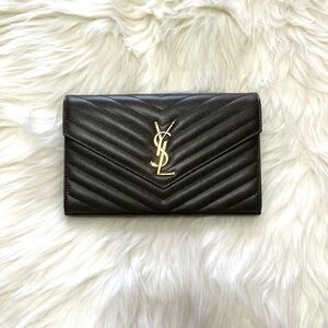 Yves Saint Laurent Black Chevron Quilted Grain Leather Clutch